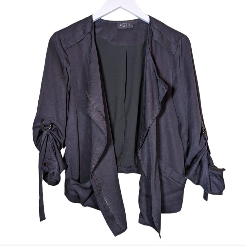 Astr jacket navy blue‎ asymmetrical moto draped lightweight S